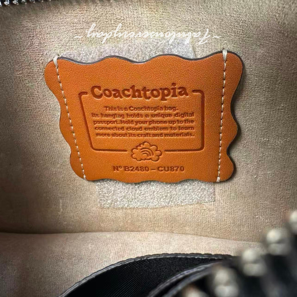 COACH Small Wavy Shoulder Bag In Coachtopia Leather Silver Black Dust Bag - Picture 8 of 8